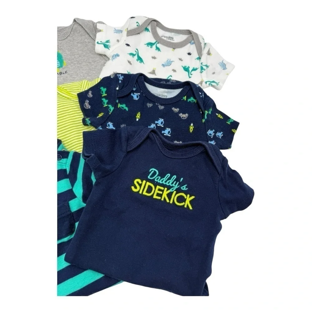 Like New Carter's Kids Striped and Graphic Tees Bodysuits- Green, Blue, Gray